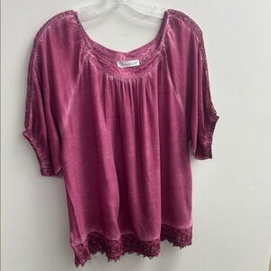 Women's Pink Lace Trim Top